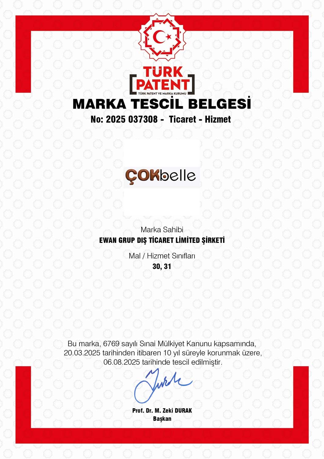 2025 037308 NO'LU ÇOKBELLE MARKA TESCİL BELGESİ-0
